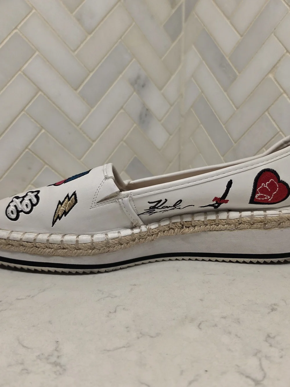 Karl Lagerfeld white leather